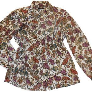 Vintage Blouse 6 Petite Button-down shirt Long Seeve floral top retro